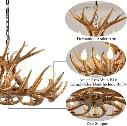 Antler Chandelier Lighting, Vintage Deer Antler Chandelier 9 Light, Farmhouse Antler Light Fixtures Ceiling E12 Base for Home Store Coffee Bar (9 lamp arms + 3arms)