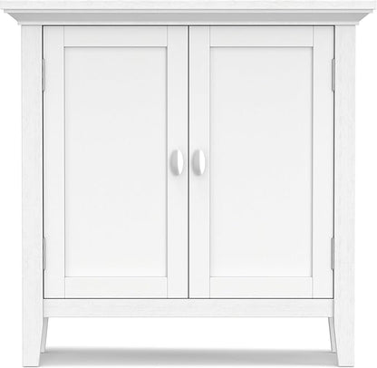 SIMPLIHOME Redmond Storage Cabinet - 32 inch Wide Solid Wood 2-Shelf Low Storage Cabinet in White, Transitional Accent Cabinet for Entryway with Adjustable Shelves and Tapered Legs