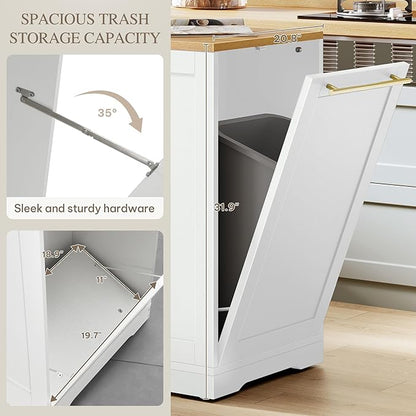 DWVO Large Kitchen Island with Trash Can Cabinet, 53 Inch Kitchen Island on Wheels, Rolling Island with Tilt-Out Garbage Storage Fits 13 Gallon Bin, Spice Rack and Drawer, for Dining Room, White