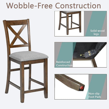 Set of 4 Dining Chairs, Wooden Kitchen Chairs with Padded Cushion, Upholstered Stools for Kitchen Island, Dining Room, Living Room, Easy Assembly (Walnut - X-Shaped backrest)