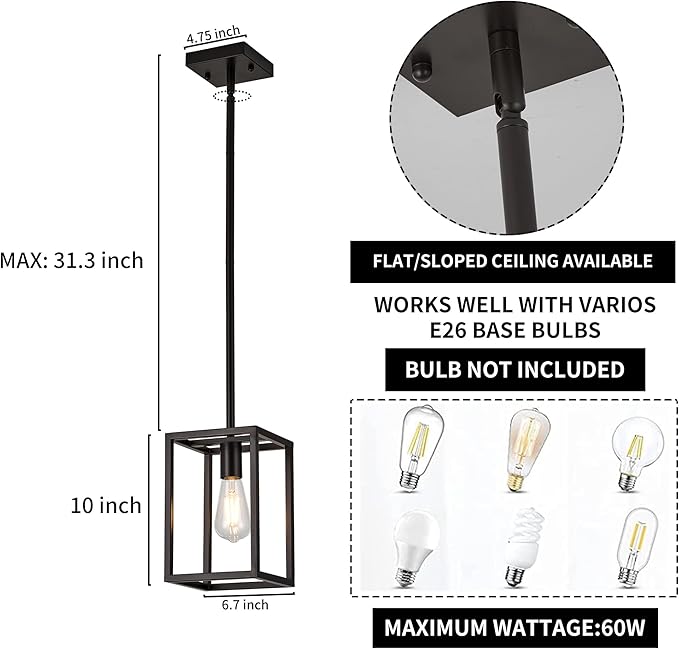 Kitchen Light fixtures Pendant Lighting Chandeliers for Dining Rooms, Mini Pendant Lights 1-Light Modern Hanging Light Fixture Matte Oil-Rubbed Bronze Industrial for Kitchen Island