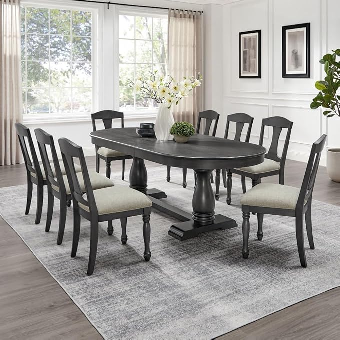 Mid-Century Modern Extendable Dining Table for 4-8, Expandable Space-Saving Kitchen Table with Leaf, Heavy-Duty Wood Finish Furniture for Dining Room, Small Apartment & Family Gatherings (Black)