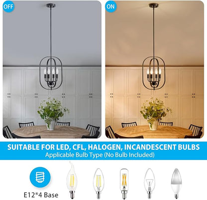 XINGQI Modern Chandeliers for Dining Room, 12.2" Farmhouse Rustic Geometric Pendant Lighting Fixture Metal Black 4-Light Ceiling Lamp for Entryway Bedroom Hallway Foyer Kitchen Office Bar