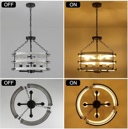 Luupyia Rustic Farmhouse Chandelier, 18.89 Inches White Drum Farmhouse Foyer Chandeliers Island Light, Rustic Vintage Pendant Light Fixture for Dining Room Entryway 4Lights E26