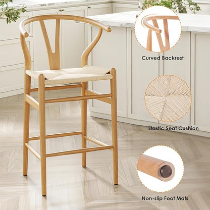 Modern Dining Chairs with Natural Weave Seat - Sturdy Construction Bar Stools for Kitchen Island, Versatile Use in Dining Room and Bedroom, Stylish Simple Design Comfortable Fully Assembled,Natural-Ra