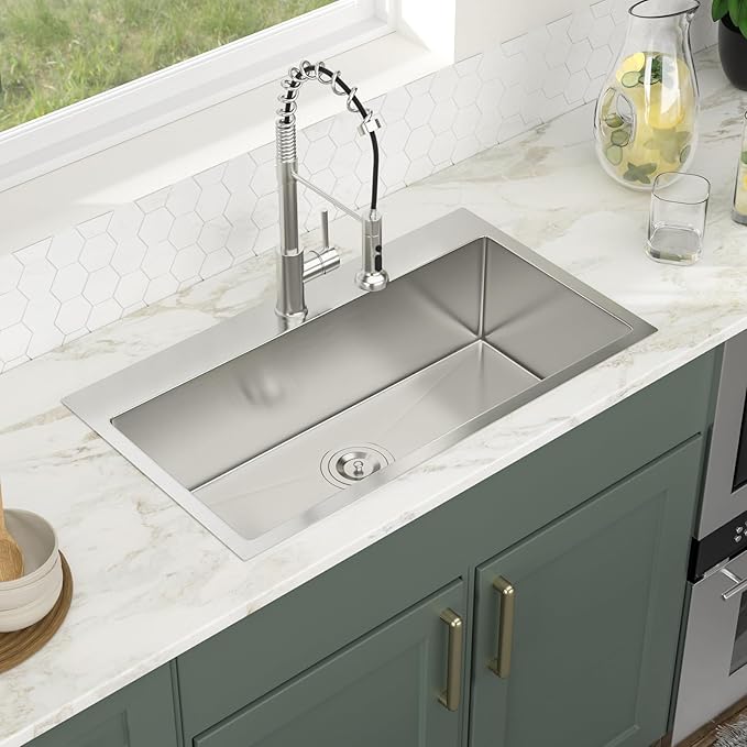 32 Inch Drop In Kitchen Sink Logmey 32x18x9 Inch Topmount Sinks 16-Gauge Stainless Steel Single Bowl Kitchen Sink