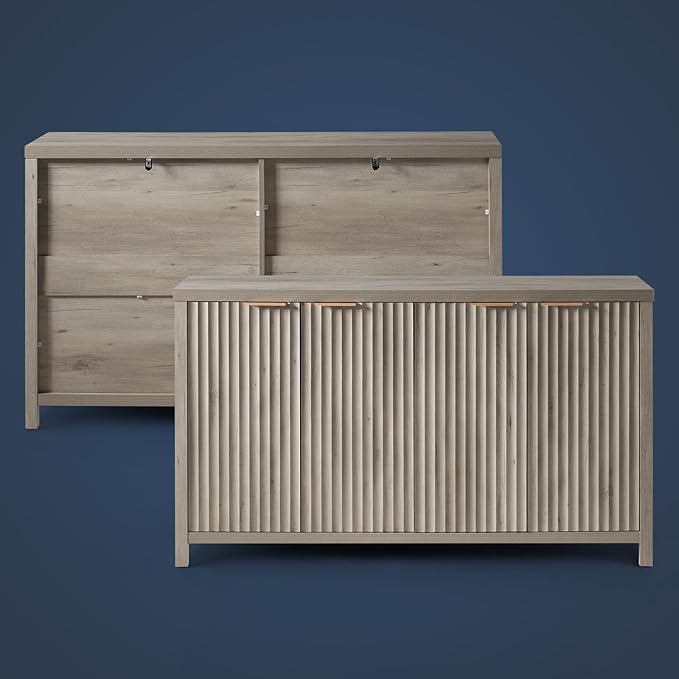 OAKHAM HOME Fluted Sideboard Buffet Cabinet with Storage, 56" Large Buffet Modern Credenza with Adjustable Shelves, Farmhouse Media Console Storage Cabinets for Living Room Entryway, Gray