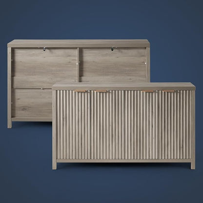 OAKHAM HOME Fluted Sideboard Buffet Cabinet with Storage, 56" Large Buffet Modern Credenza with Adjustable Shelves, Farmhouse Media Console Storage Cabinets for Living Room Entryway, Gray