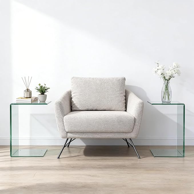 Tempered Glass End Table, Sofa Side Table Clear C-Shape Design for Living Room, Versatile Nightstand with Smooth Edges (C-Shape end Table)
