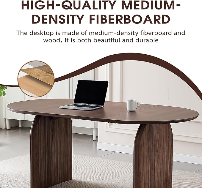 70.87 inch Oval Dining Table for 6 to 8 Person, Large Oval Wooden Kitchen Dinner Table with Dual Pillar Pedestal Base, Modern Farmhouse Oval Dining Room Table for Kitchen Living Room Apartment, Brown