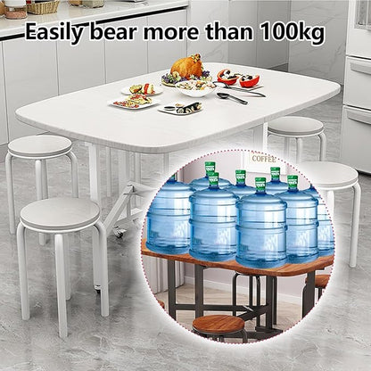 Solid Wooden Foldable Kitchen Table with 6 Wheels, Multifunction Expandable Folding Table for Small Spaces Kitchen, Bedroom, Living Room, Space Saving Folding Dining Table, Brown，White, Natural(White,