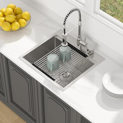 Lordear Drop in Kitchen Bar Sink 21x20x9 Inch Workstation 16 Gauge Stainless Steel Single Bowl Topmount Over Counter for Wet Bar/Prep/Small Kitchen with Cutting Board