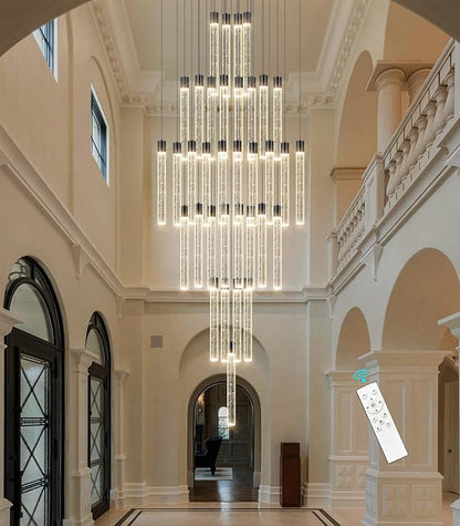 35-Light Long Large Modern Led Crystal Chandeliers Modern Spiral Chandeliers High Ceilings Chandelier for Staircase Foyer Black