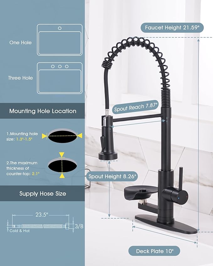Kitchen Sink Fuacet with Glass Rinser, Single Handle Kitchen Faucet with Pull Down Sparyer, 304 Stainless Steel, Deck Plate, Matte Black
