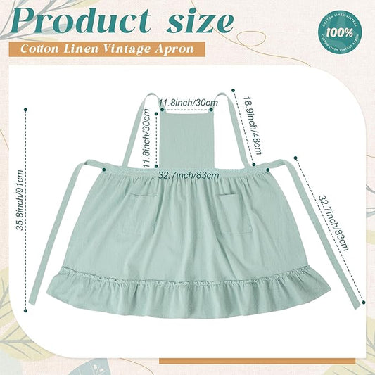 100% Cotton Aprons with Pockets Pinafore Dress for Women Vintage Cute Aprons for Kitchen Baking Gardening Painting