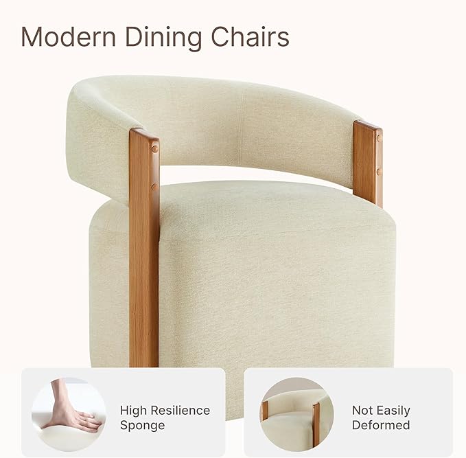 KISLOT Upholstered Dining Chairs Set of 4, Barrel Modern Dining Room Chairs with Casters, Kitchen Side Wooden Armchair with Fabric Cushion Seat for Bedroom, Livingroom, Reading Room, Sand, 4 Boxs