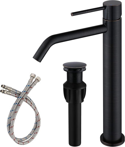 Oil Rubbed Bronze Vessel Sink Faucet with Pop Up Drain and Supply Lines, Stainless Steel Bronze Vanity Faucet Single Hole, JXMMP 1 Handle Bathroom Faucet Oil Rubbed, JXM1001ORB