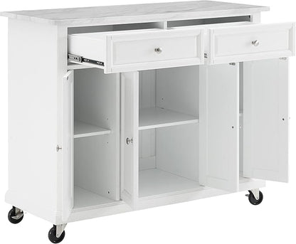 Crosley Furniture Avery Rolling Kitchen Island Storage Cart with Shelves, Microwave Stand, Coffee Bar, Distressed White