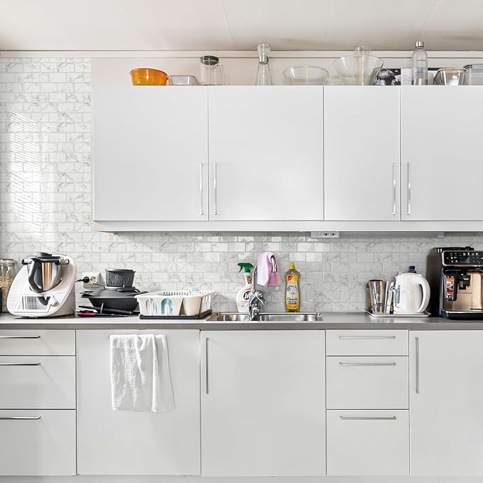 STICKGOO 10-Sheet Subway Tiles Peel and Stick Backsplash, Marble Look Stick on Tiles Kitchen Backsplash (Thicker Design)