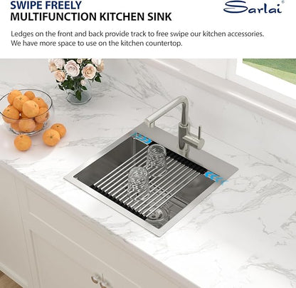 Sarlai Drop In Kitchen Sink 18 Inch Bar Sink Small Drop In Workstation 18x18 Inch Topmount Stainless Steel 16 Gauge Single Bowl Bar Prep RV Outdoor Sinks Basin with Assessories