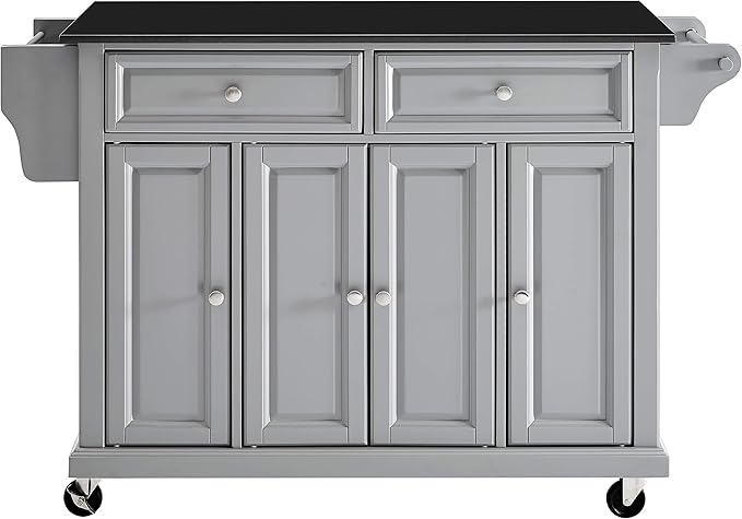 Crosley Furniture Full Size Granite Top Rolling Kitchen Island Storage Cart, Microwave Stand, Spice Rack, Gray