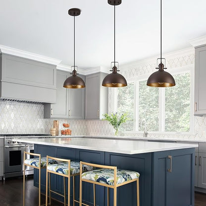 12 Inch Pendant Lights for Kitchen Island Matte ORB Farmhouse Pendant Light fixtures Adjustable Height Dome Hanging Light for Dinning Room Bedroom Hallway,2 Packs