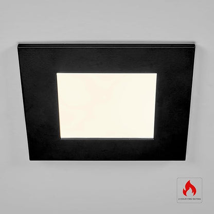 Maxxima 4 in. 2 Hour Fire Rated Ultra Thin Square Black LED Downlight, Slim Recessed Canless Light, IC Rated, 800 Lumens, 5 Color Temperature Selectable 2700K/3000K/3500K/4000K/5000K, Dimmable