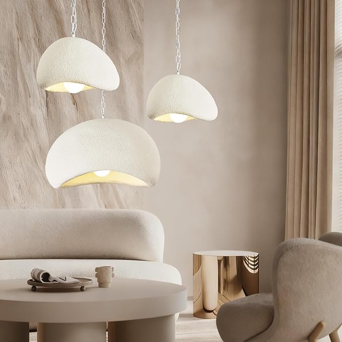 Wabi Sabi Pendant Lights,19.7in White Modern Pendant Light Resin Hanging Lamp Kitchen Island Lighting Modern Japandi Chandelier for Dining Room Hallway Restaurant Foyer