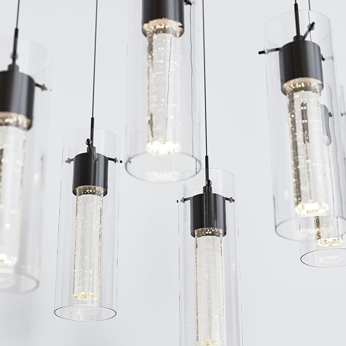 Tawson Alice 4-Light Chandelier Pendant Ceiling Light, Integrated Led and Bubble Glass, for Kitchen Island, Hallway, Entryway, Passway, Dining Room, Bedroom, Balcony Living Room (Black)