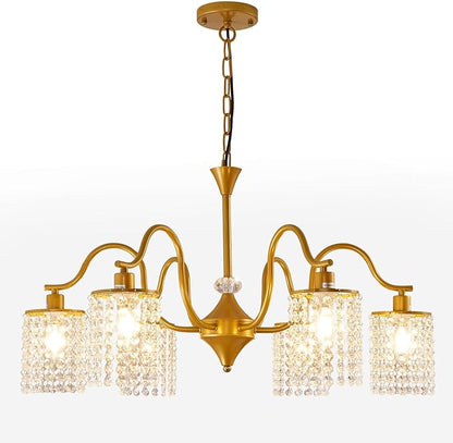 30" Gold Chandelier, 6-Light Dining Room Light Fixture, Modern Kitchen Island Light Fixtures, Farmhouse Foyer Lighting Fixtures, Hanging Crystal Chandeliers for Living Room, Bedroom, Foyer, Entryway