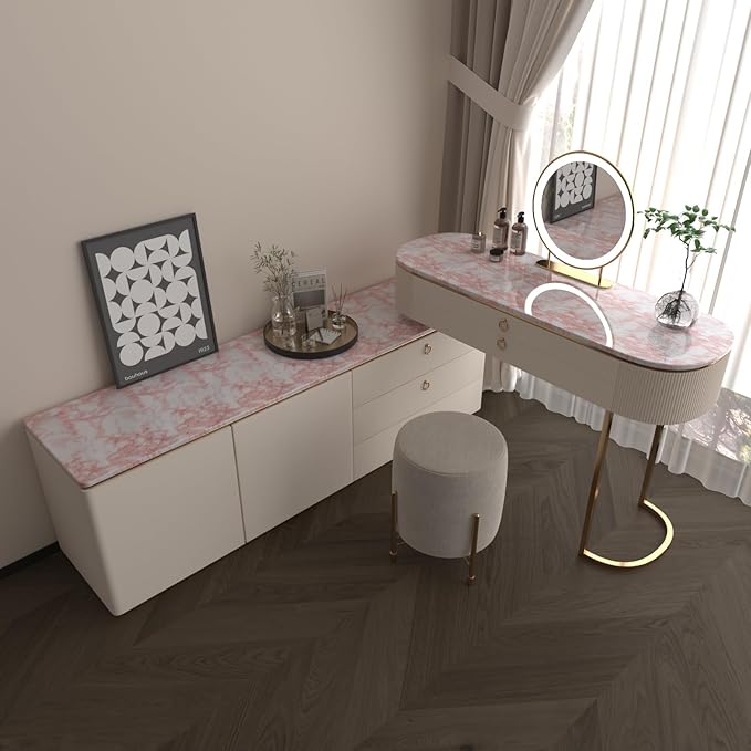 BAYYA Extra Wide Marble Contact Paper Granite Peel and Stick Wallpaper Pink Glossy 48x197 inch Countertop Contact Paper for Kitchen Bathroom Self-Adhesive Waterproof Decorative Film Marble Vinyl Wrap
