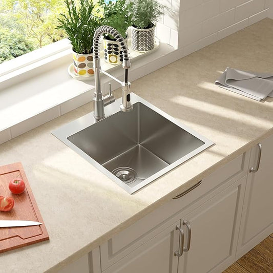 Lordear 18x20x10 inch Drop in Kitchen Sink Topmount Bar Sink 16 Gauge Single Bowl Stainless Steel Bar Outdoor Sinks