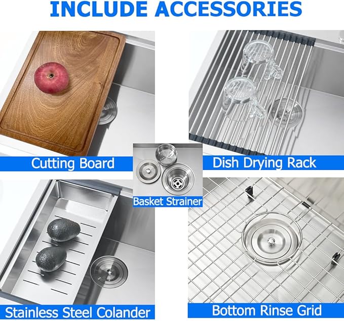 33x19 Drop In Kitchen Sink Workstation 16 Gauge Stainless Steel Single Bowl Kitchen Sink 33 Inch Topmount Over Counter Handmade 10 inch Deep Basin