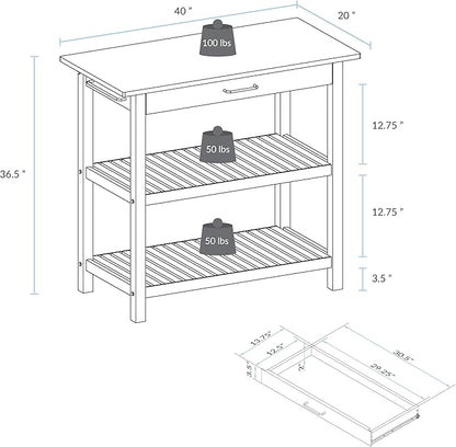 Kitchen Island with Solid Wood Top, Natural/Hunter Green