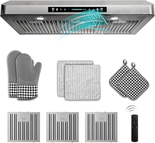 42 inch Stainless Steel Under Cabinet Range Hood - 900 CFM, Gesture Control, Ultra-Quiet 4-Speed Vent, LED Lights, External Venting