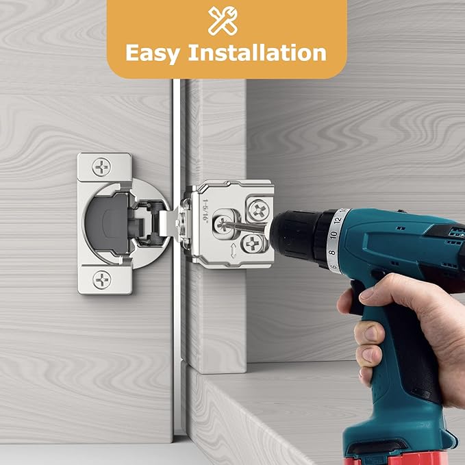 Furniware 20 Pieces 1-5/16 inch Overlay Soft Close Cabinet Hinges for Face Frame Cabinet, Stainless Steel, 105° Opening Angle, Concealed Self Closing Door Hinges- 3 Way Adjustment
