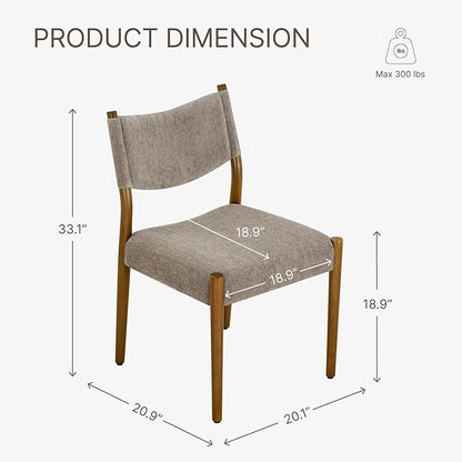 KISLOT Upholstered Dining Chairs Set of 2, Solid Wood Armless Kitchen Chairs with Soft Polyester Fabric, 18.9" Seat Height, Modern Dining Room Seating, 300 lbs Capacity, Brown