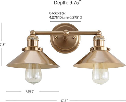 JONATHAN Y 17.5" Brass Gold 2-Light Industrial Farmhouse Metal Vanity Light Wall Sconce, Metal Shade for Bathroom Mirror, Kitchen, Entryway, LED Bulb Included (JYL7430A)