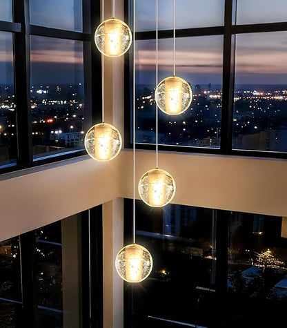 HAIXIANG 5 Lights Globe Chandelier Modern Crystal Glam Light LED Warm Light Pendant Lights for Dining Room Kitchen Island Antique Gold Lighting Fixture