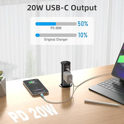 ANNQUAN 2 Pack 2 inch Space Saver Pop Up Outlet for Countertop with PD20W USB Ports,2 Outlets Tamper Resistant,Splashproof Pop Up Socket (ETL Listed)