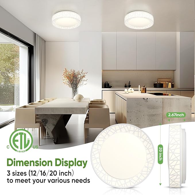 Lightania 20 Inch Flush Mount Ceiling Light, Modern White LED Ceiling Light Fixture, 42W 4000LM 2700-6500K Adjustable, Dimmable Ceiling Lights for Bedroom, Kitchen, Hallway, Bathroom, ETL Listed