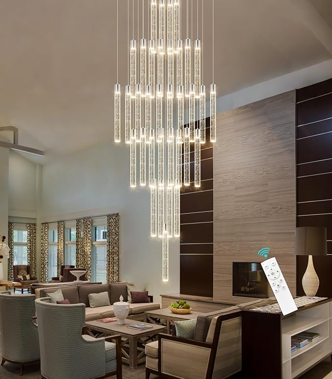 35-Light Long Large Modern Led Crystal Chandeliers Modern Spiral Chandeliers High Ceilings Chandelier for Staircase Foyer Chrome