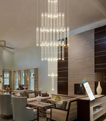 35-Light Long Large Modern Led Crystal Chandeliers Modern Spiral Chandeliers High Ceilings Chandelier for Staircase Foyer Chrome