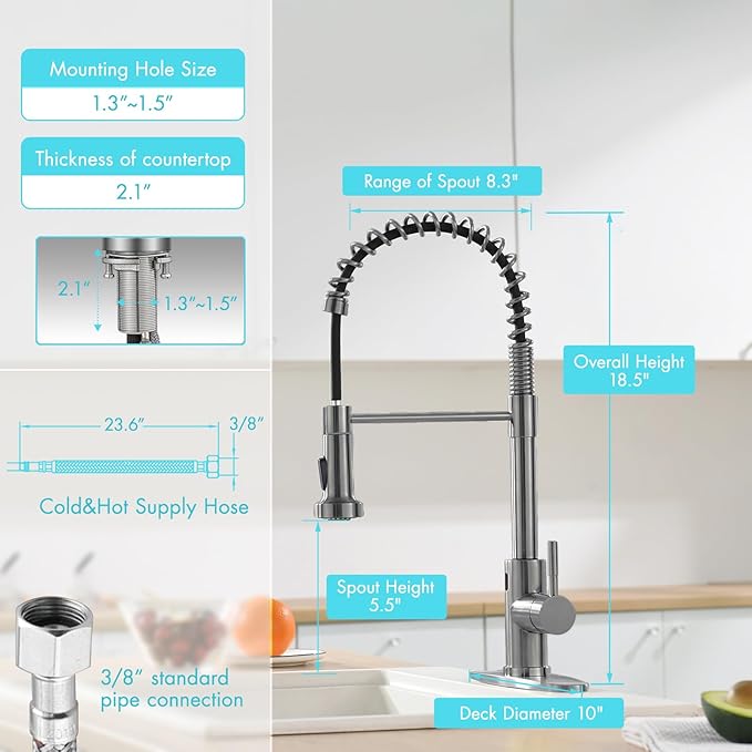 GIMILI Black Stainless Touchless Kitchen Faucet with AC Adapter, Smart Motion Sensor Hands Free Single Handle Kitchen Sink Faucet with Pull Down Sprayer