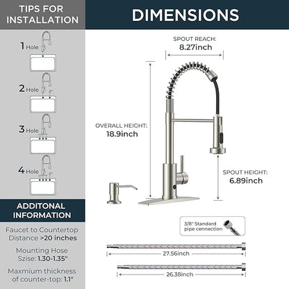 FORIOUS Touchless Kitchen Faucet with Soap Dispenser, Motion Sensor Activated Smart Sink Faucet with Pull Down Sprayer Single Handle Hands Free Contemporary for Bar & Prep Sinks, Brushed Nickel