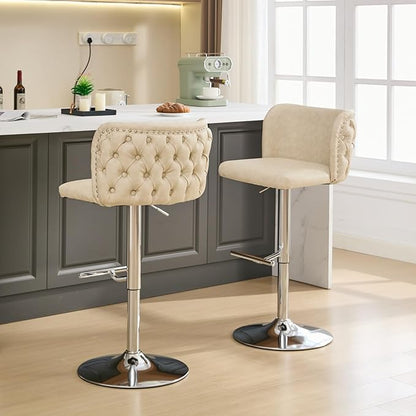 Furniture,Swivel Adjusatble Seat Height with Chrome Base, Modern PU Upholstered Bar Stools with The Whole Back Tufted, for Home Pub and Kitchen Island,Beige, Set of 2