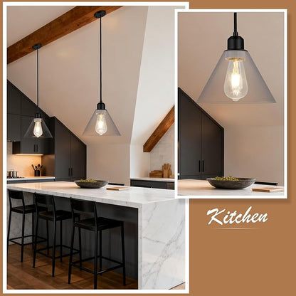 Modern Pendant Lights, 8.35" Smoked Grey Glass Hanging Lamp with Matte Black Finish, Adjustable 48" Cord Pendant Light Fixtures for Kitchen Island Sink Bar Dining Room Farmhouse, E26 Base
