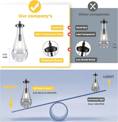 Raindrop Pendant Light for Kitchen Island, Black Modern Crystal Glass Modern Pendant Lights, pendant lights in kitchen island, E12 Bulb Pendant Lights Indoor island, for Dining Room,Living Room