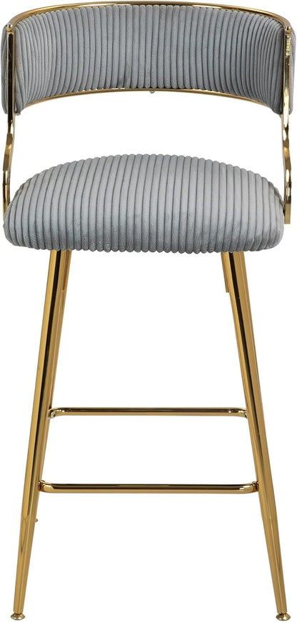 (Set of 2) 26'' Counter heightstools Corduroy Kitchen Island Counter Stool with Back,Golden Chromed Base and footrest,for Living Room