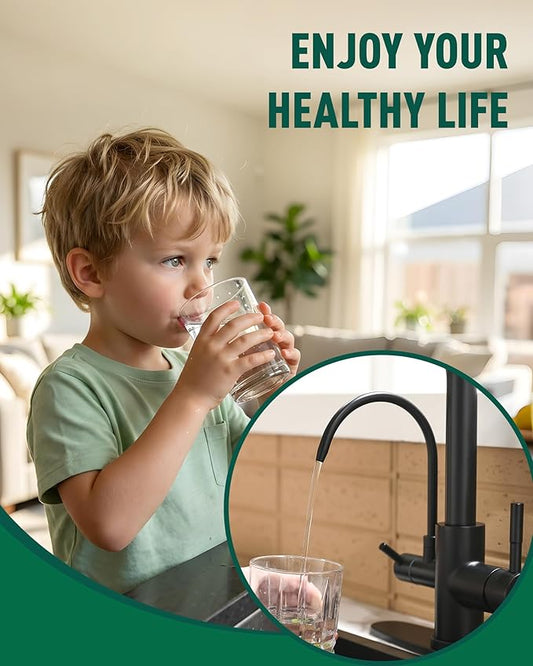 Fapully Pull-Down Kitchen Faucets, Matte Black 3 Way Kitchen Sink Faucet with Pull Down Sprayer and Drinking Water Faucet, Include Deck Plate for 1 or 3 Holes